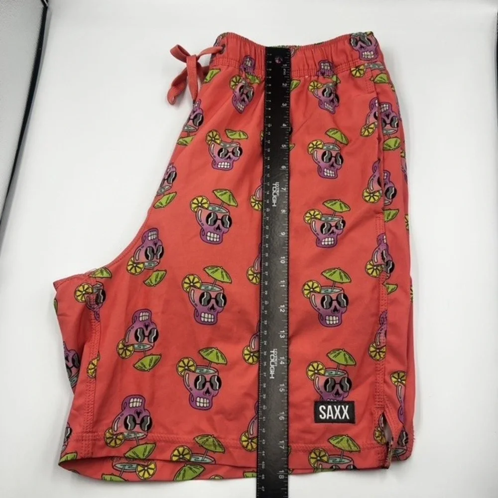 SAXX Men's Oh Buoy 2-in-1 Coral Skull Cocktail Print Swim Trunks Size Large
